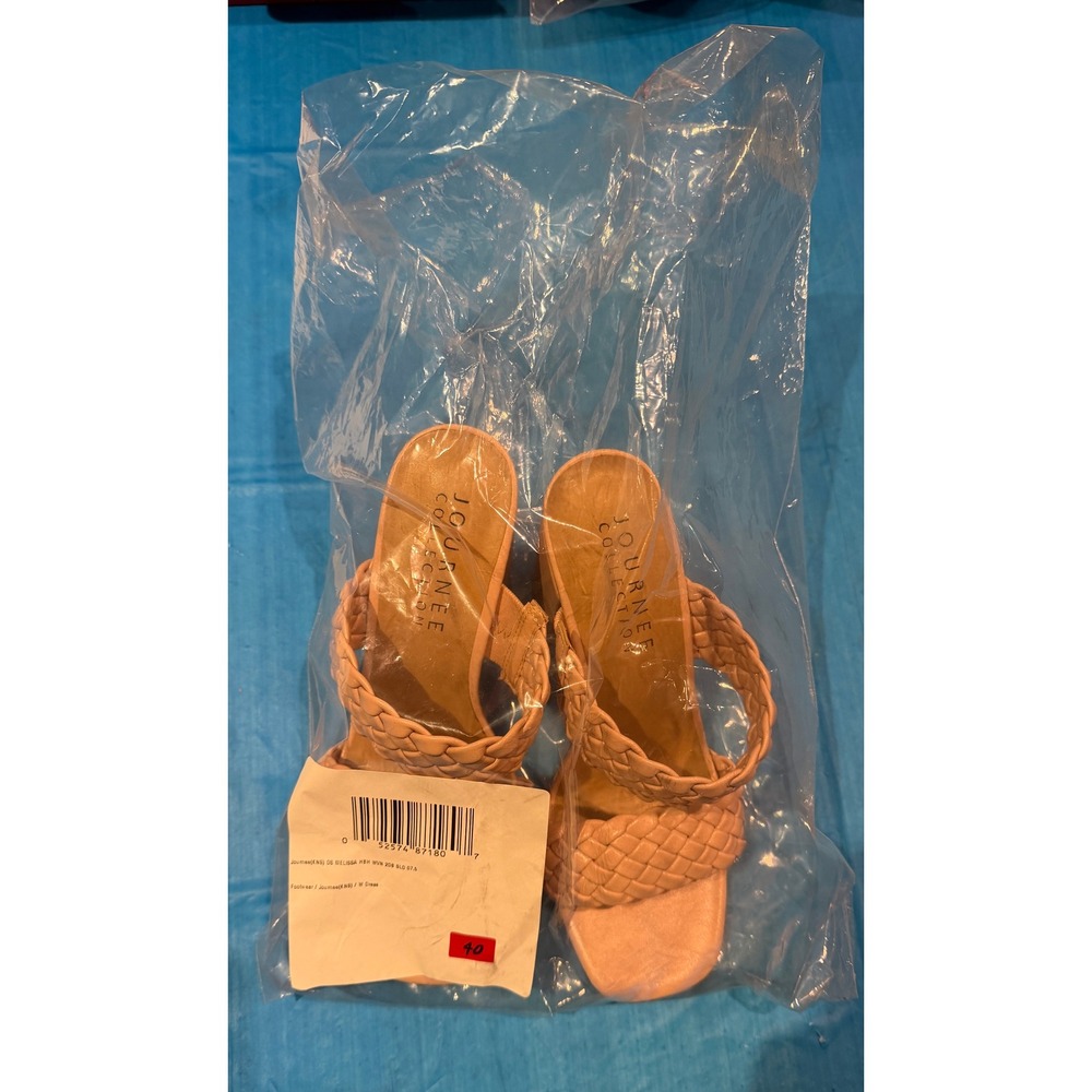 Journee Collection Melissa Braided Block Heel Slide Sandals Peach Pink Size 7.5